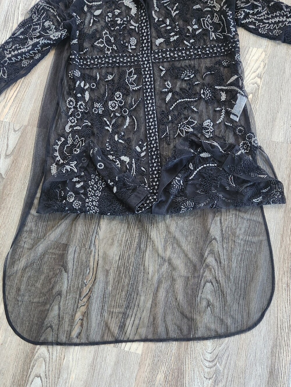 Zara Embroidered Sheer Maxi Length Top Womens M Black Whimsy Goth Button Up - Picture 5 of 16